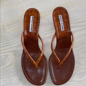 Manolo Blahnik Brown Croc Paterno Thong Sandal
